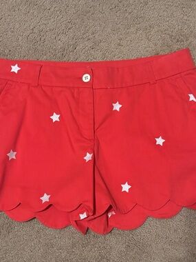 Crown and Ivy classic scalloped shorts. 
 Red with stitched stats